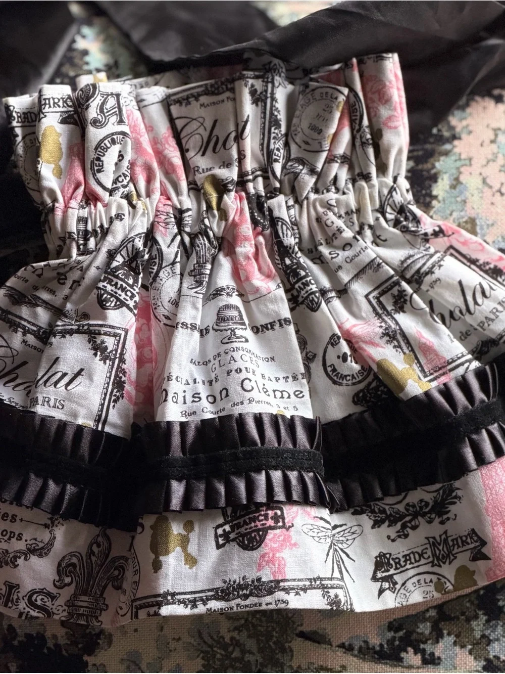 Black Bow Accent Printed Skirt